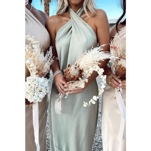 Show Me Your Mumu Jasmine Halter Maxi Dress Moss Green Luxe Satin S